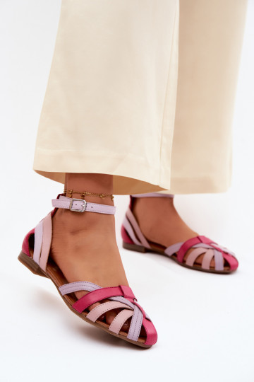 Sandalias de mujer con tacones anchos y correas Tai turiciejka P7539-15 rosa-violeta 2