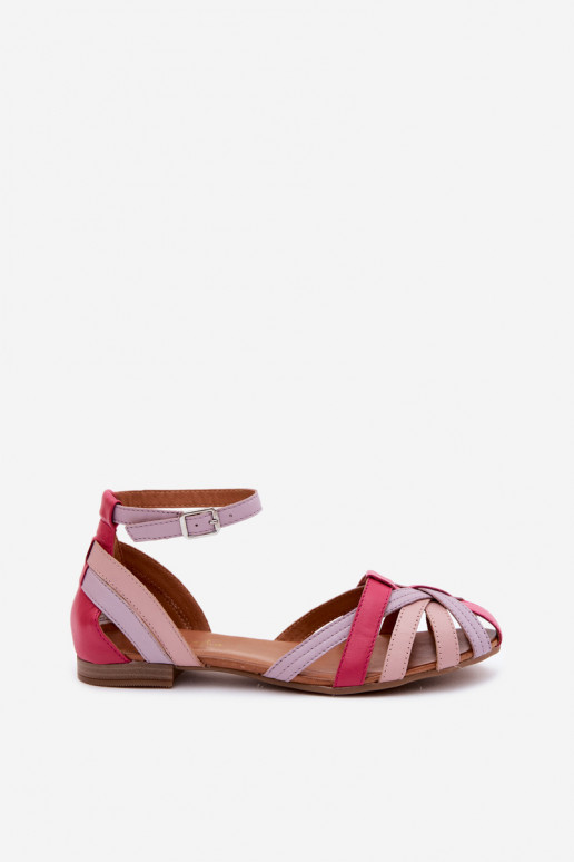 Sandalias de mujer con tacones anchos y correas Tai turiciejka P7539-15 rosa-violeta