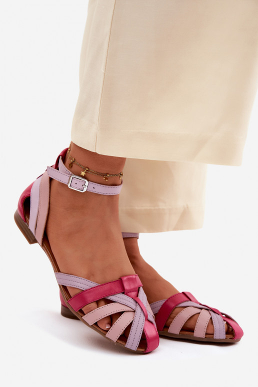 Sandalias de mujer con tacones anchos y correas Tai turiciejka P7539-15 rosa-violeta