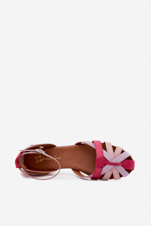 Sandalias de mujer con tacones anchos y correas Tai turiciejka P7539-15 rosa-violeta
