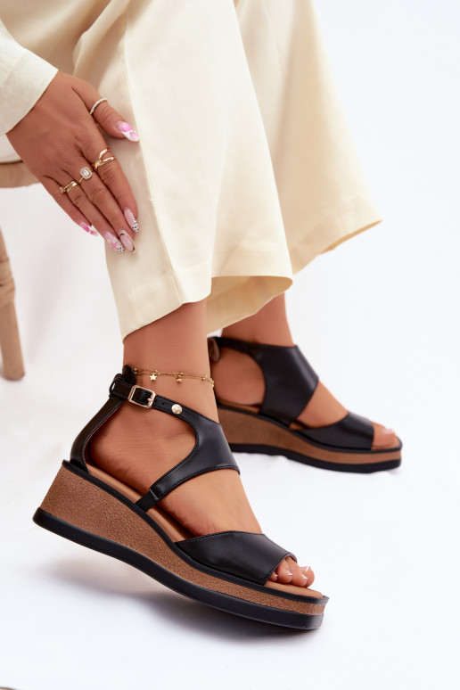 Piel Sandalias plataforma Tiene queciejka K7471-01 de color negro