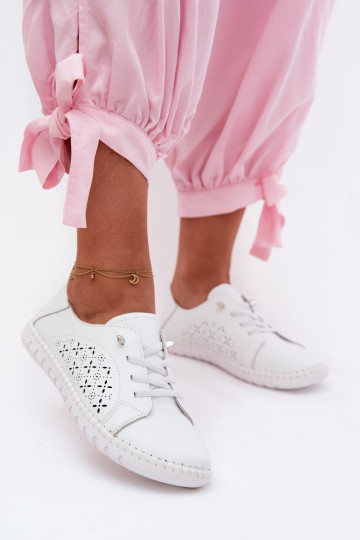 con elementos calados zapatosActivadoturalnej Skóry el color blanco Flaria 2