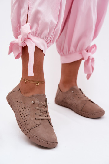 con elementos calados zapatosActivadoturalnego de gamuzau beige Flaria