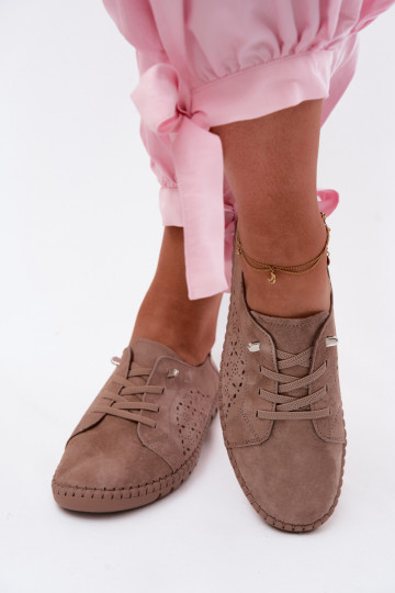 con elementos calados zapatosActivadoturalnego de gamuzau beige Flaria 2