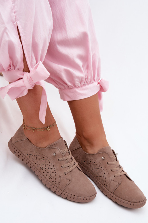 con elementos calados zapatosActivadoturalnego de gamuzau beige Flaria