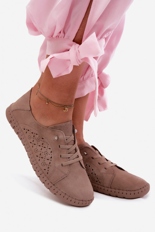 con elementos calados zapatosActivadoturalnego de gamuzau beige Flaria