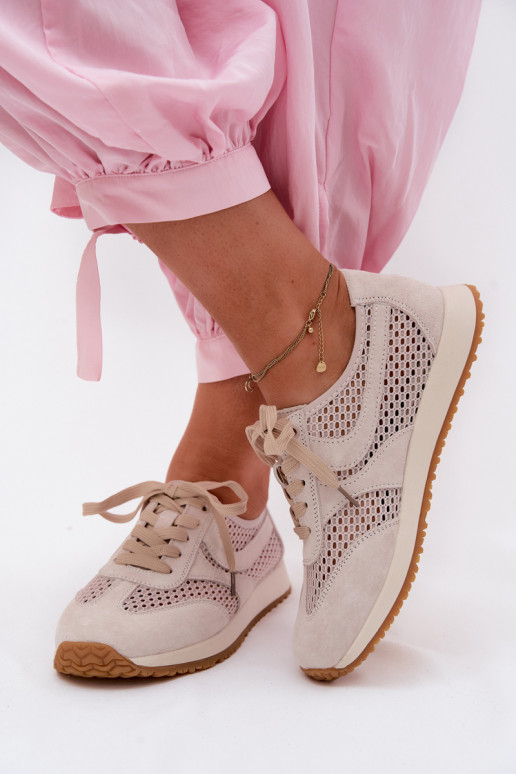 Zapatillas deportivas con elementos calados de ante sintético en color marfil Gelina