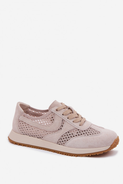 Zapatillas deportivas con elementos calados de ante sintético en color marfil Gelina