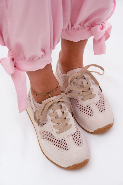 Zapatillas deportivas con elementos calados de ante sintético en color marfil Gelina