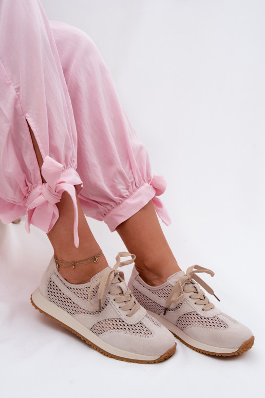 Zapatillas deportivas con elementos calados de ante sintético en color marfil Gelina