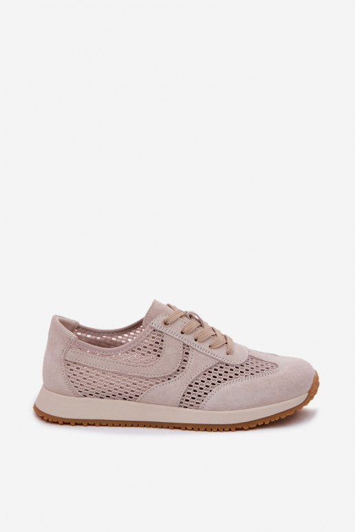 Zapatillas deportivas con elementos calados de ante sintético en color marfil Gelina