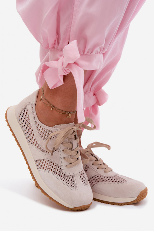 Zapatillas deportivas con elementos calados de ante sintético en color marfil Gelina