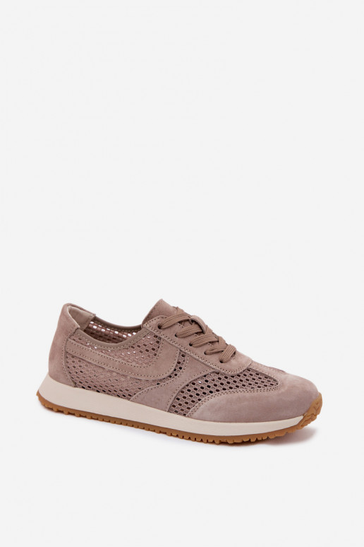 Zapatillas deportivas con elementos calados de ante sintético en color arena Gelina