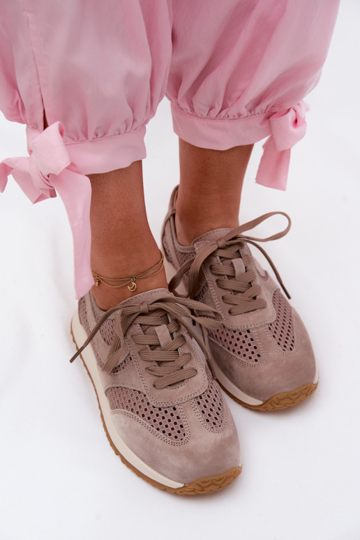 Zapatillas deportivas con elementos calados de ante sintético en color arena Gelina
