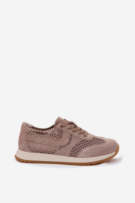 Zapatillas deportivas con elementos calados de ante sintético en color arena Gelina