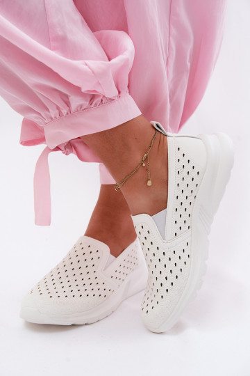 Un modelo convincente con elementos calados zapatos FemeninoImitacji Skóry el color blanco Geressa 2