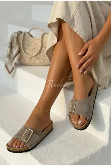 Piel Zapatillas de ante para mujer. con hebillas beige Beryl