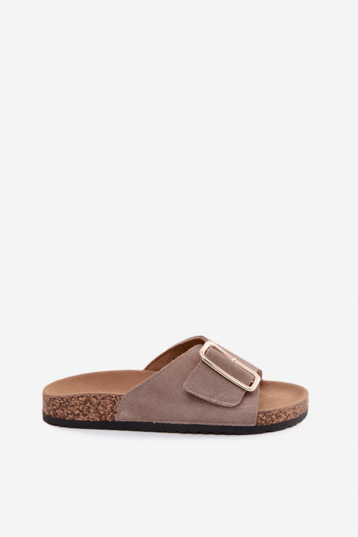 Piel Zapatillas de ante para mujer. con hebillas beige Beryl