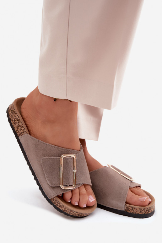 Piel Zapatillas de ante para mujer. con hebillas beige Beryl
