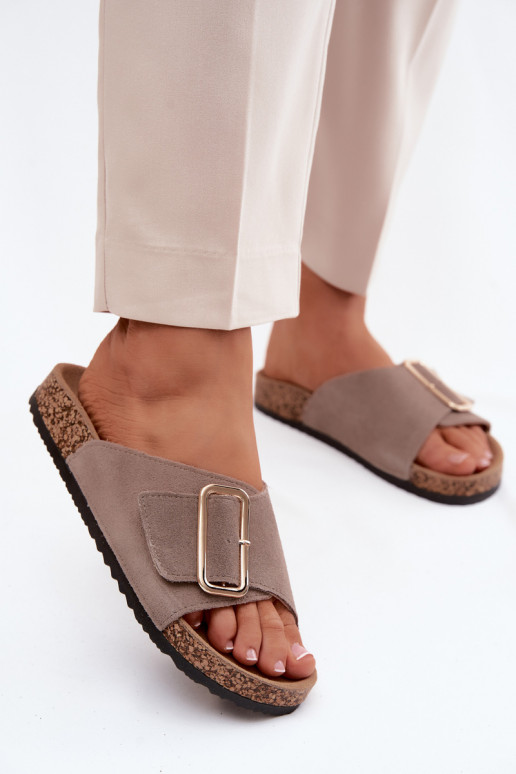 Piel Zapatillas de ante para mujer. con hebillas beige Beryl