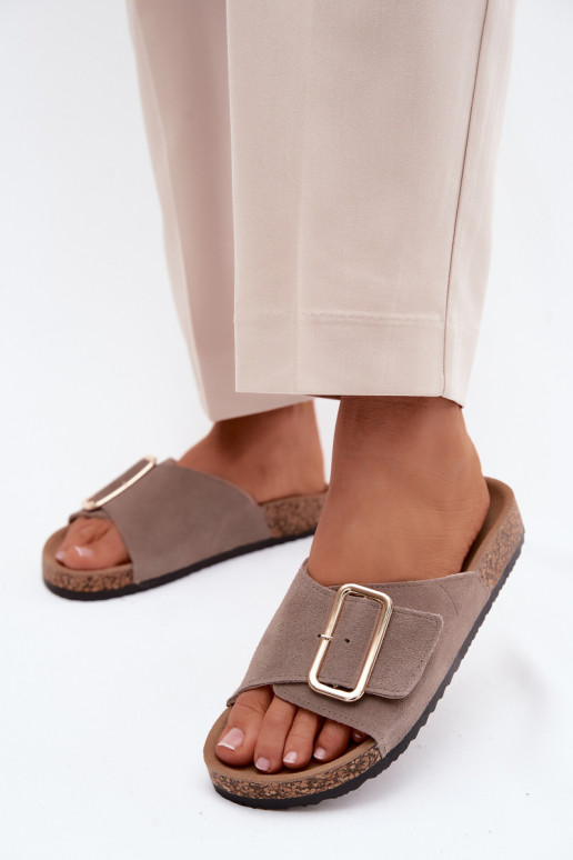 Piel Zapatillas de ante para mujer. con hebillas beige Beryl