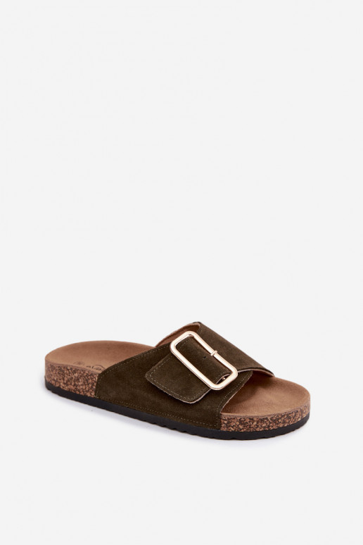 Zapatillas de mujer de ante sintético con hebillas en color caqui Beryl