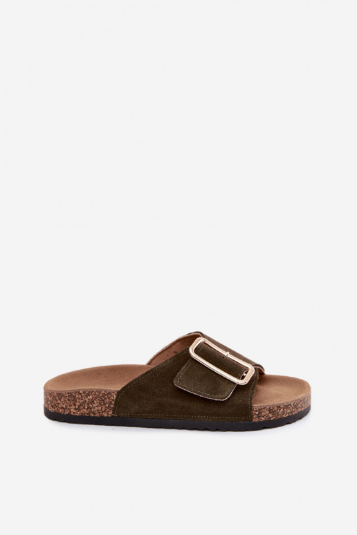 Zapatillas de mujer de ante sintético con hebillas en color caqui Beryl