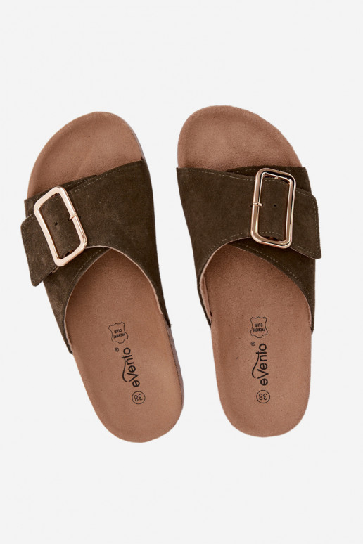 Piel Zapatillas de ante para mujer. con hebillas de color caqui Beryl