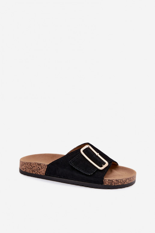 Zapatillas de mujer de ante sintético con hebillas en color negro Beryl