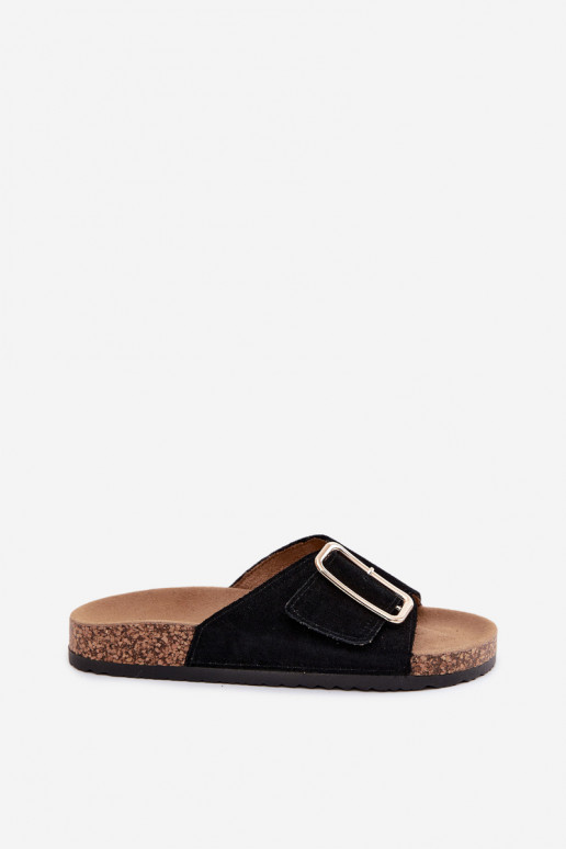 Zapatillas de mujer de ante sintético con hebillas en color negro Beryl