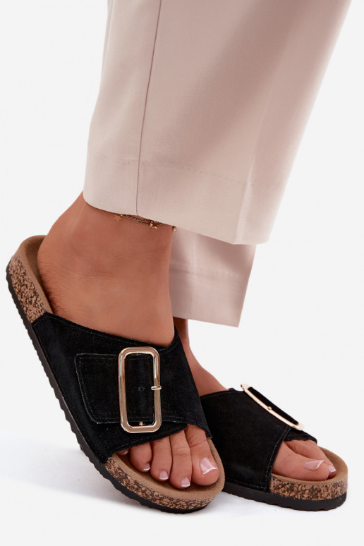 Zapatillas de mujer de ante sintético con hebillas en color negro Beryl