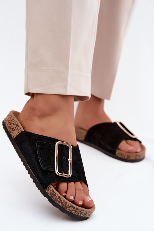 Zapatillas de mujer de ante sintético con hebillas en color negro Beryl
