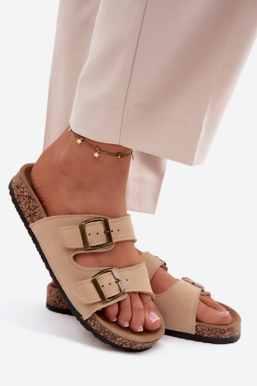 zapatillas de gamuza Sobre suela de corcho con hebillas beige Tavira