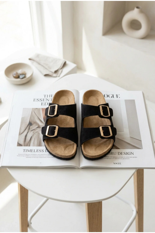 zapatillas de gamuza Sobre suela de corcho con hebillas de color negro Tavira