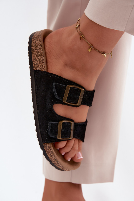 zapatillas de gamuza Sobre suela de corcho con hebillas de color negro Tavira