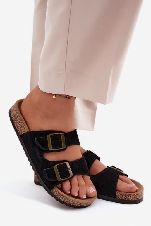 zapatillas de gamuza Sobre suela de corcho con hebillas de color negro Tavira