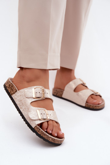 Zapatillas de mujer con hebillas en color dorado Dobby 2