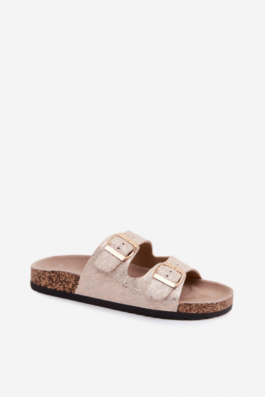 Zapatillas de mujer con hebillas en color dorado Dobby