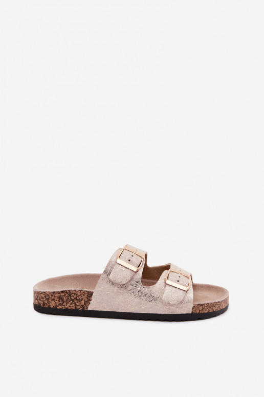 Zapatillas de mujer con hebillas en color dorado Dobby
