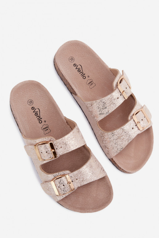 Zapatillas de mujer con hebillas en color dorado Dobby