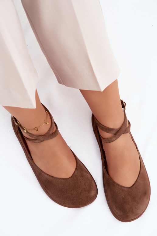 Bailarinas de ante Femenino Barefoot con rayas Zazoo 320 color marrón