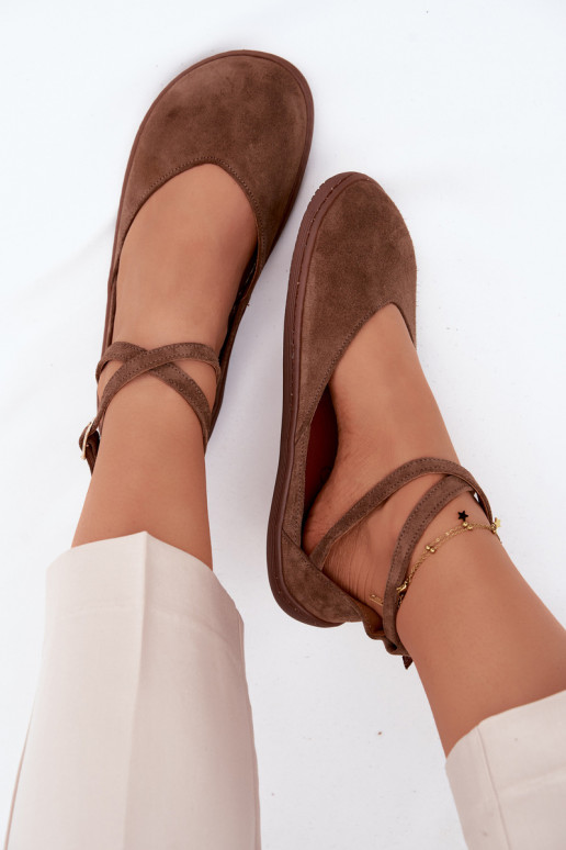 Bailarinas de ante Femenino Barefoot con rayas Zazoo 320 color marrón