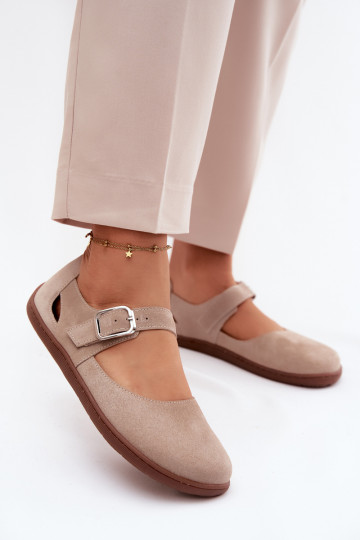 Piel Bailarinas de ante Barefoot con correas Zazoo N1319 beige 2