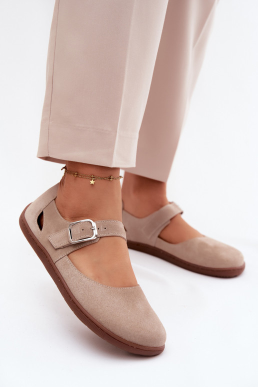 Piel Bailarinas de ante Barefoot con correas Zazoo N1319 beige