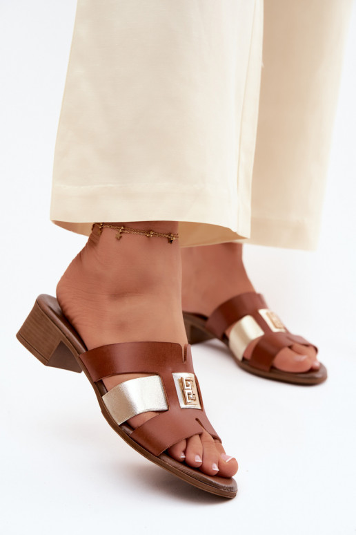 Zapatillas de cuero Femenino con tacones Zazoo 40517 color marrón