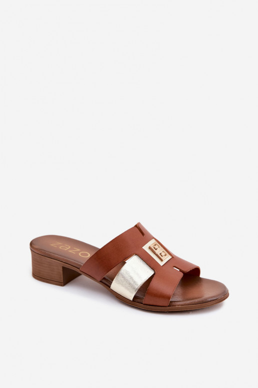 Zapatillas de cuero Femenino con tacones Zazoo 40517 color marrón