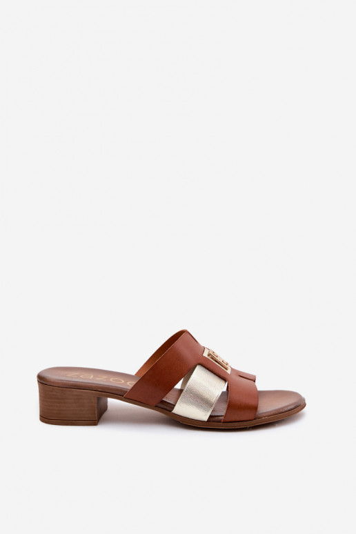 Zapatillas de cuero Femenino con tacones Zazoo 40517 color marrón