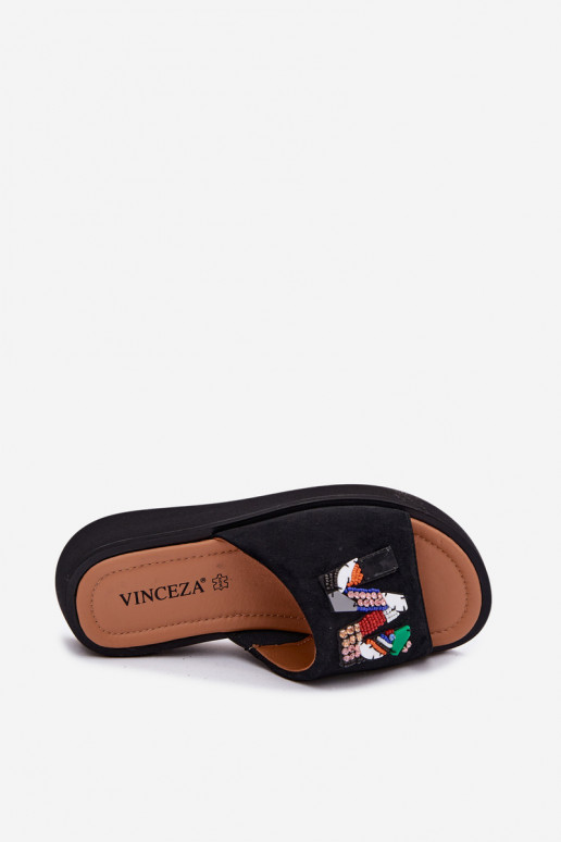 Piel Zapatillas de ante para mujer. con adornos con una plataforma Vinceza 66942 de color negro