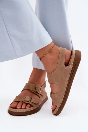 Sandalias de mujer de ante sintético con hebillas Vinceza 79620 en color marrón