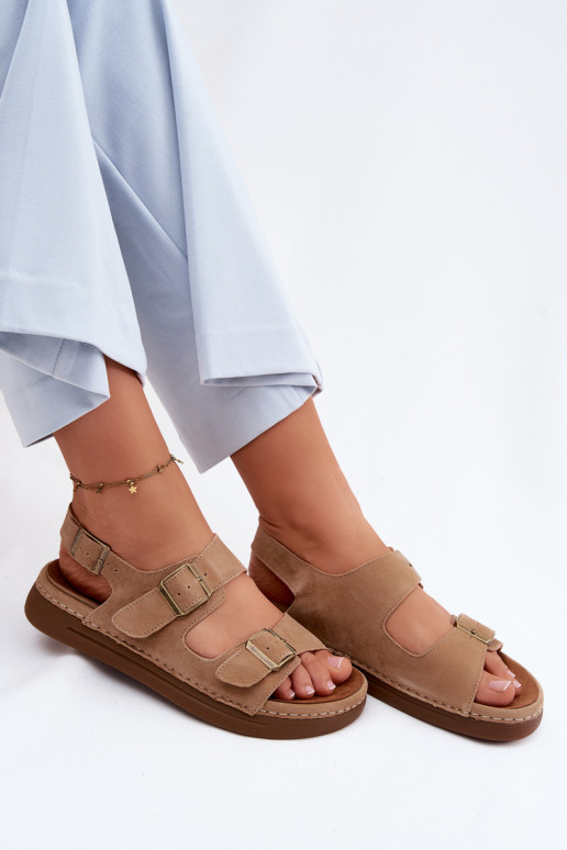 Sandalias de mujer de ante sintético con hebillas Vinceza 79620 en color marrón